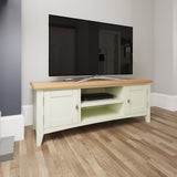 Fresh White with Oak Top Large TV Cabinet