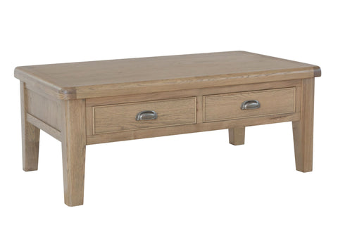 Warm Rustic Oak Effect Large Coffee Table with Drawers