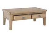 Warm Rustic Oak Effect Large Coffee Table with Drawers