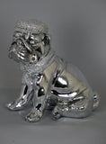 Silver High Finish Electroplated Bulldog Sitting Ornament Figurine with Hat & Scarf