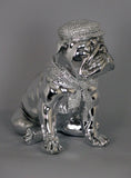 Silver High Finish Electroplated Bulldog Sitting Ornament Figurine with Hat & Scarf