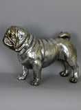 Silver Electroplated Standing Ceramic Pug Dog Ornament Figurine