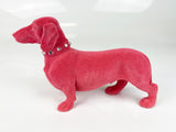 Hot Pink Flocked Peach Feel Velvet Dachshund Sausage Dog Ornament