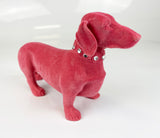Hot Pink Flocked Peach Feel Velvet Dachshund Sausage Dog Ornament