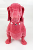 Hot Pink Flocked Peach Feel Velvet Dachshund Sausage Dog Ornament