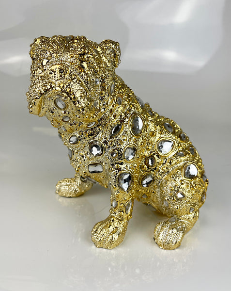 Crystal Diamante Encrusted Right Hand Facing Gold Sitting Bulldog Ornament