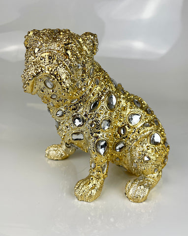 Crystal Diamante Encrusted Right Hand Facing Gold Sitting Bulldog Ornament