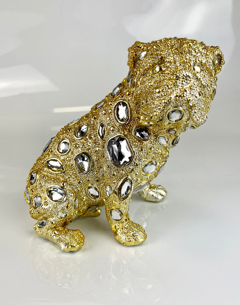 Crystal Diamante Encrusted Left Hand Facing Gold Sitting Bulldog Ornament