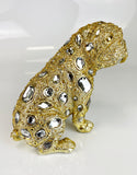 Crystal Diamante Encrusted Left Hand Facing Gold Sitting Bulldog Ornament