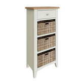 Fresh White with Oak Tops Single Drawer & Triple Basket Tall Cabinet