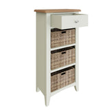 Fresh White with Oak Tops Single Drawer & Triple Basket Tall Cabinet