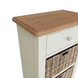 Fresh White with Oak Tops Single Drawer & Triple Basket Tall Cabinet