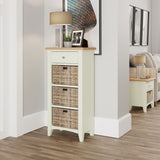 Fresh White with Oak Tops Single Drawer & Triple Basket Tall Cabinet