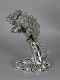 Silver High Electroplated Chameleon on Tree Reptile Ornament Figurine