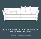 Perre Nickle Black & Silver Fabric 3 Seater Sofa