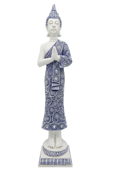 White & Blue Oriental Tall Praying Buddha Ornament