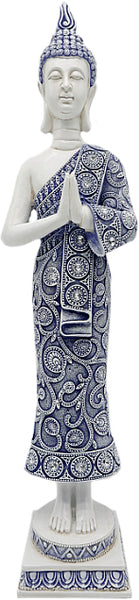 White & Blue Oriental Small Praying Buddha Ornament