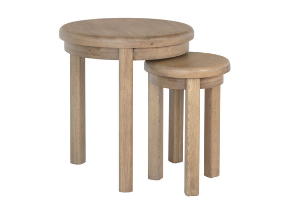 Warm Rustic Oak Effect Round Nest of 2 Tables