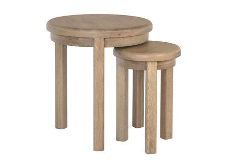 Warm Rustic Oak Effect Round Nest of 2 Tables