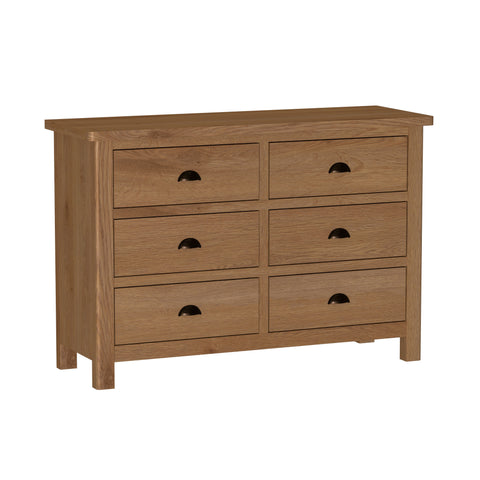 Oak & Hardwood Rustic 6 Drawer Chest of Drawers