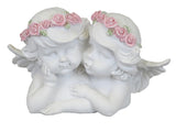 White Cherub Couple Ornament with Pink Flower Headband