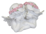 White Cherub Couple Ornament with Pink Flower Headband