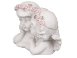 White Cherub Couple Ornament with Pink Flower Headband