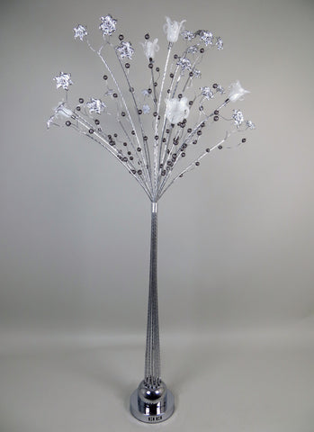 Standard Orchid Silver Floor Standing Standard Lamp White Flowers with Grey Beads