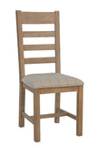 Warm Rustic Oak Effect Slatted Back Dining Chair with Beige Padded Seat