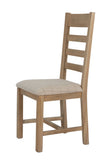 Warm Rustic Oak Effect Slatted Back Dining Chair with Beige Padded Seat