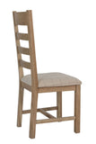 Warm Rustic Oak Effect Slatted Back Dining Chair with Beige Padded Seat