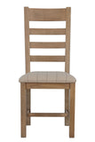 Warm Rustic Oak Effect Slatted Back Dining Chair with Beige Padded Seat