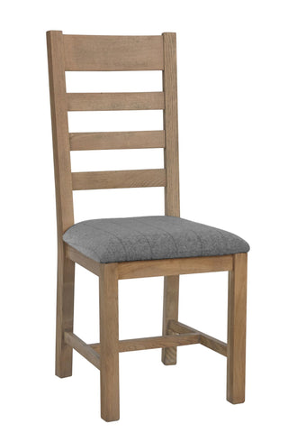 Warm Rustic Oak Effect Slatted Back Dining Chair with Grey Padded Seat