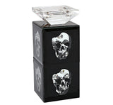 Black Mirrored Glass Crystal Skull Pillar Tea Light Candle Holder