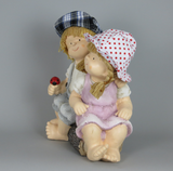 City Kidz Ceramic Children Boy Girl Blue Pink with Ladybird sitting on Log Ornament Figurine
