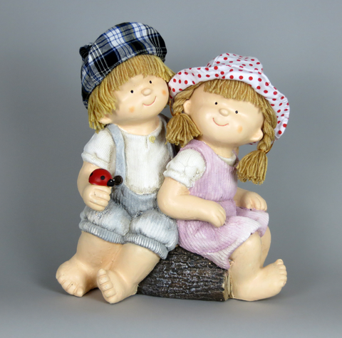 City Kidz Ceramic Children Boy Girl Blue Pink with Ladybird sitting on Log Ornament Figurine