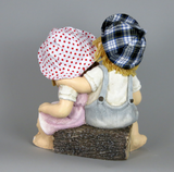 City Kidz Ceramic Children Boy Girl Blue Pink with Ladybird sitting on Log Ornament Figurine
