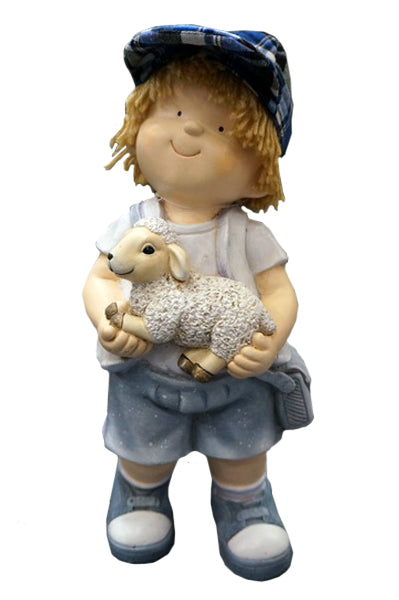 City Kidz Boy in Blue Holding Sheep Ornament