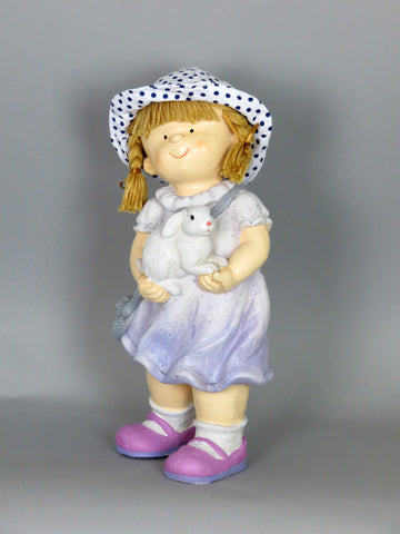 City Kidz Ceramic Children Girl Standing Holding Rabbit Ornament Figurine