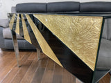 Real Gold Leaf & Black Glass Mirrored Sun Burst Console Table - WL311