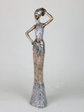 African Lady Woman Female Ornament Figurine with Peach Marbel Effect Dress and Silver Detailing with Gold Skin