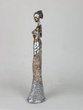 African Lady Woman Ethnic Ornament Figurine Peach Marble Effect & Silver Dress Golden Skin