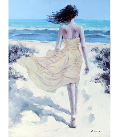 Beach Girl Rear Large Raised Details Canvas Oil Painting