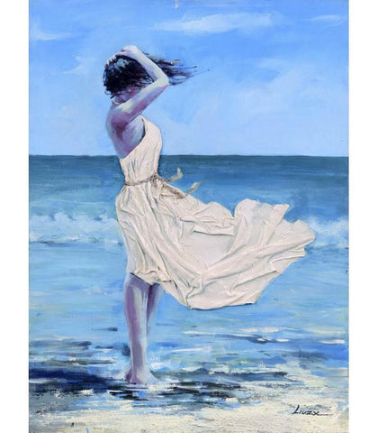 Beach Girl Side Large Raised Details Canvas Oil Painting