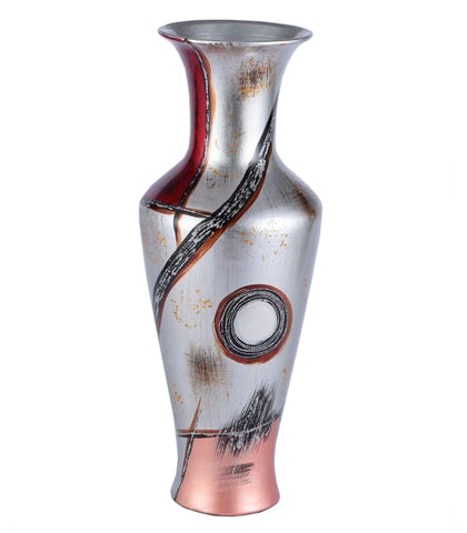 Red & Silver Colourama Potted Long Neck Vase