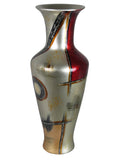 Red & Silver Colourama Potted Long Neck Vase