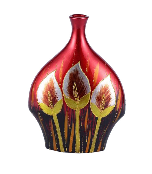Crimson Red Floral Colourama Flask Vase