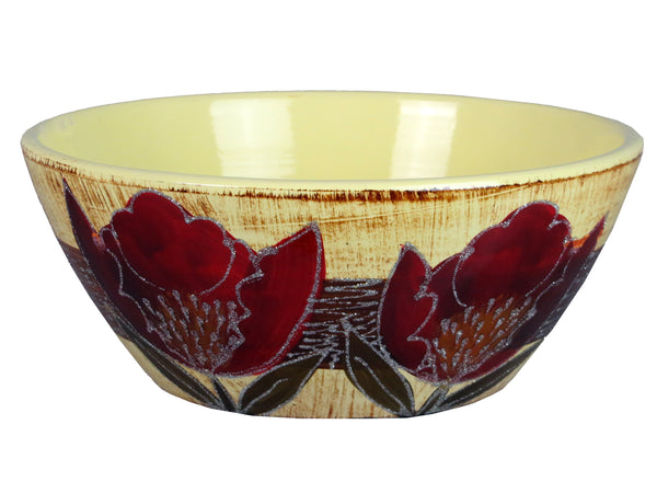 Colourama Hand Painted Red Flower Fruit Bowl