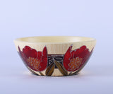 Colourama Cream Hand Painted Circular Fruit Bowl with Red Floral Flower Design