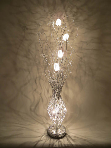 Enchantment Silver Mystical Silver Wire Aluminium Metal Floor Standing Standard Lamp with Transparent See Through Clear Crystal Jewel Berries